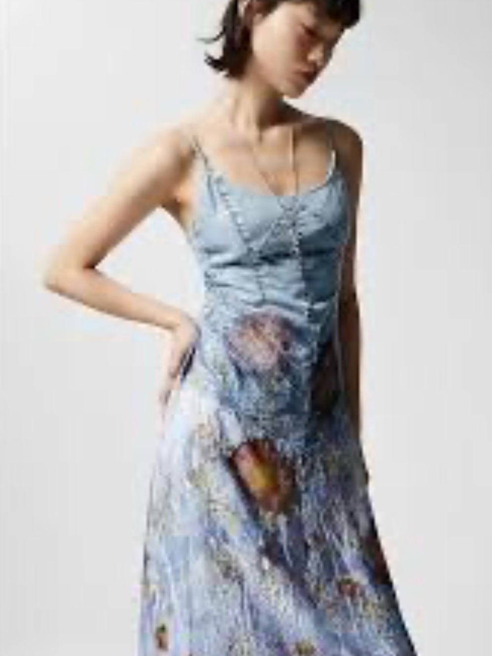 Desigual Sky Blue Floral Midi Slip Dress